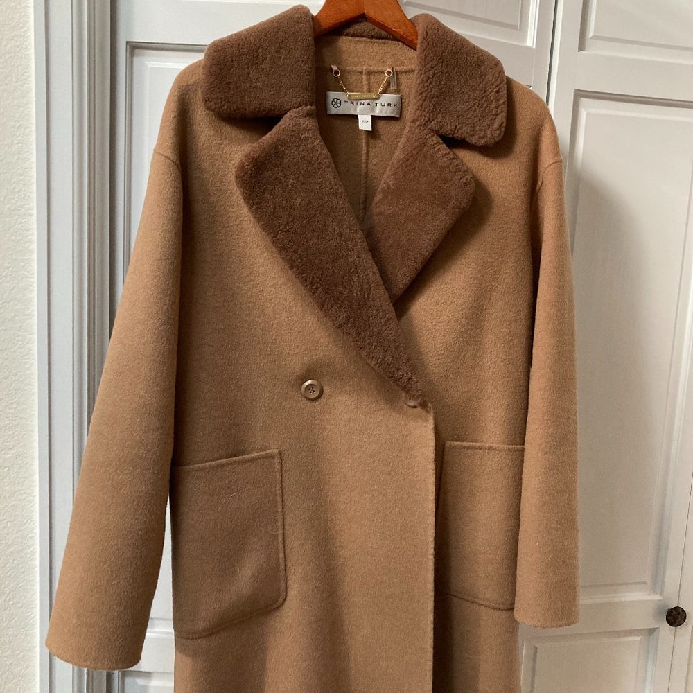 Trina Turk Dawn Shearling Collar Coat Sz S Camel